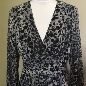 ELIZA J gray bk snow Leopard chiffon Midi dress 14